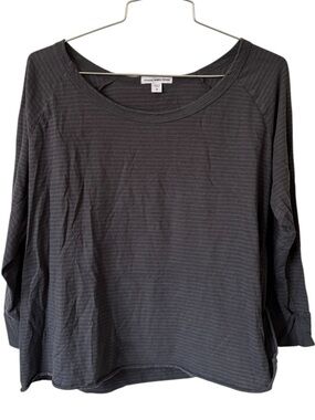 James Perse Striped 3/4 Sleeve Charcoal Gray Scoop Neck Top Size L or JP 3